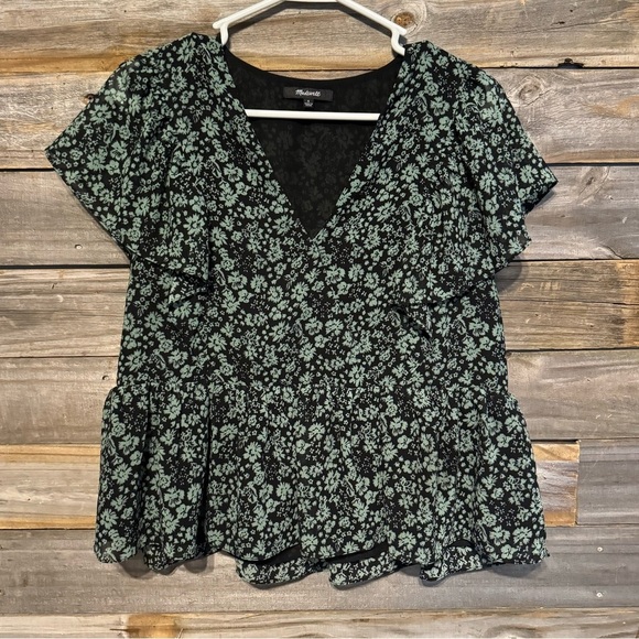 Madewell-Georgette Ruffle-Sleeve Peplum Top in Fleur Field- size small - Picture 4 of 4